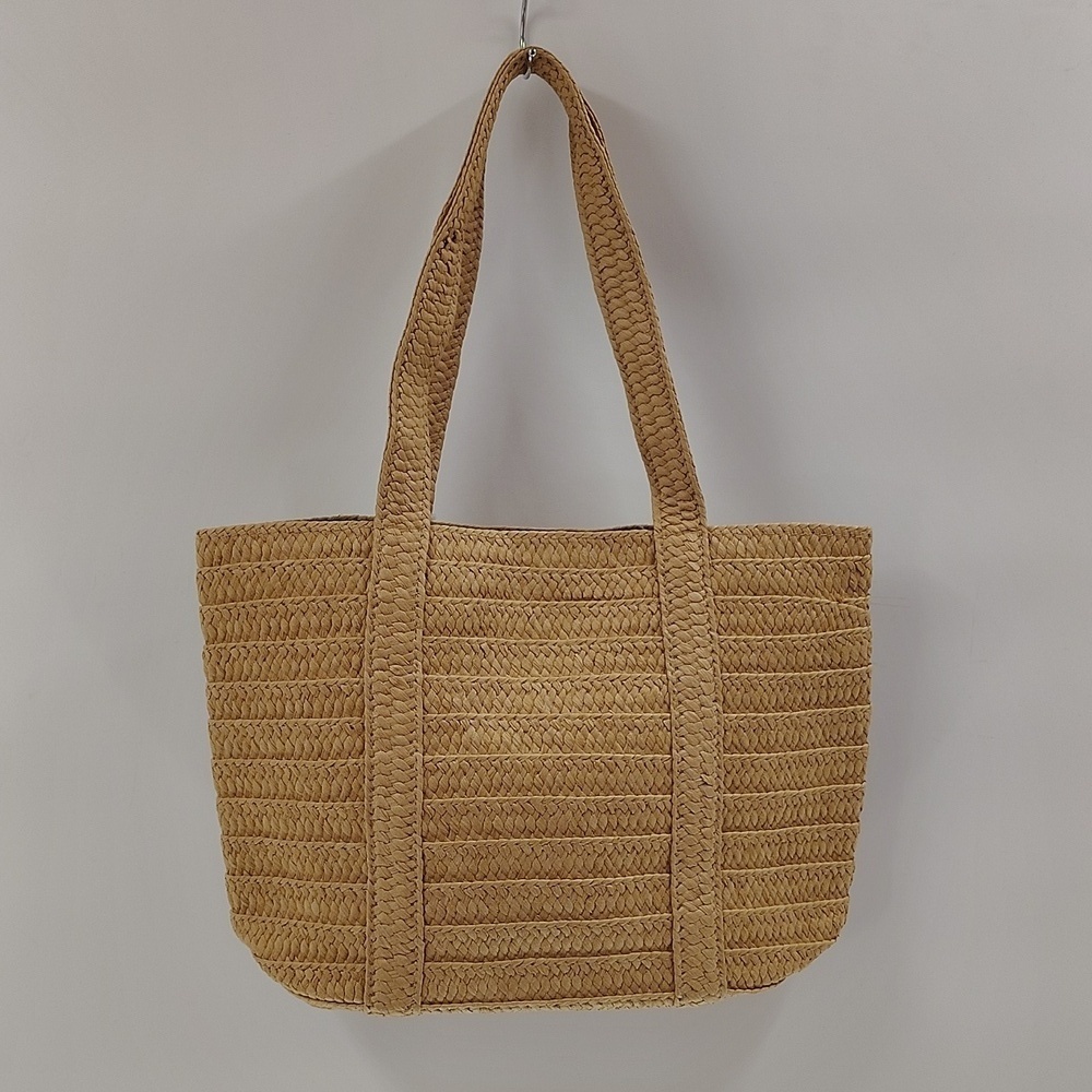 Draper James Woven Straw Tan Bag Tote Purse Blue Lining NWT - Picture 2 of 7